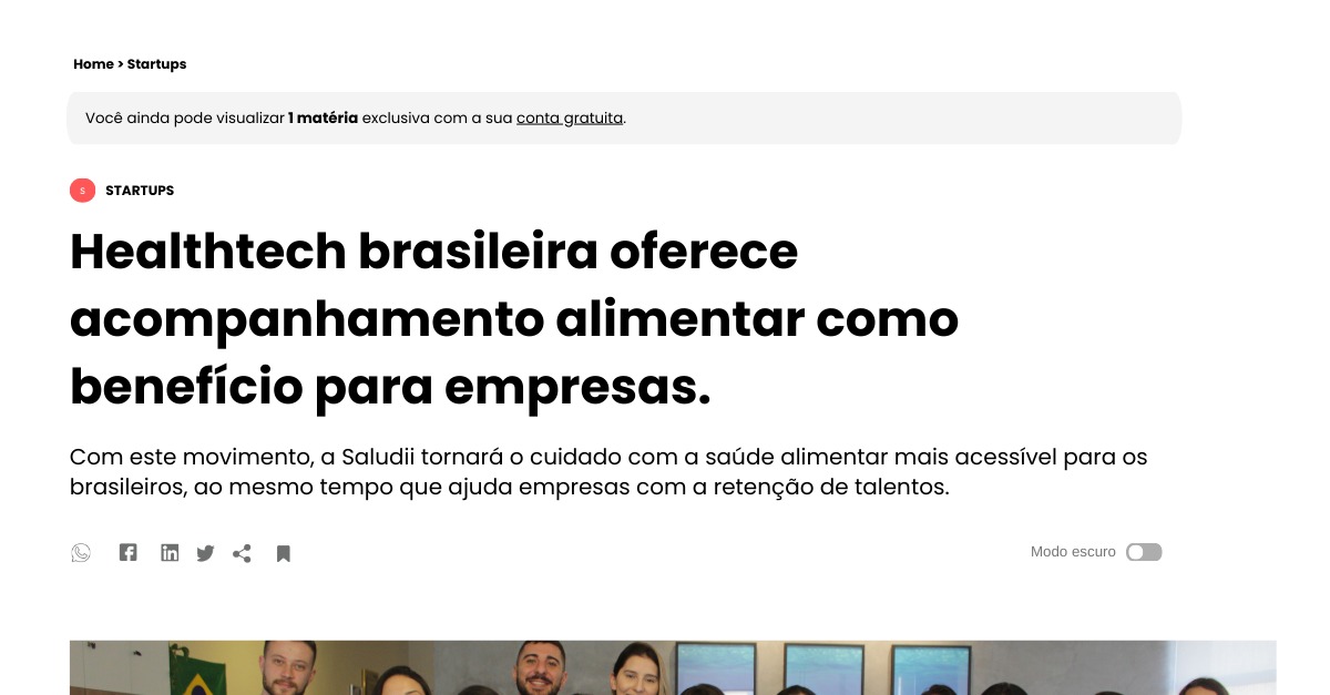 Healthtech brasileira oferece acompanhamento alimentar como benefício para empresas